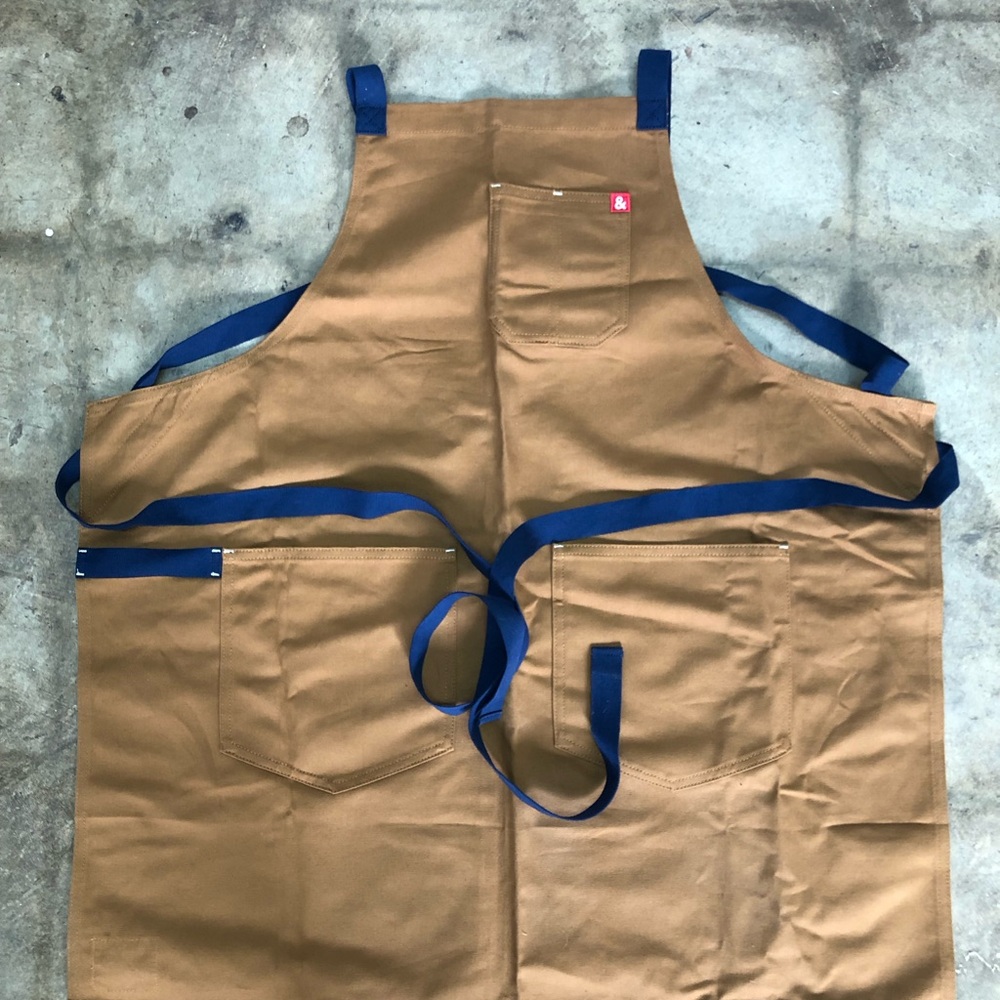 Hedley & Bennett Brown Apron with Blue Straps